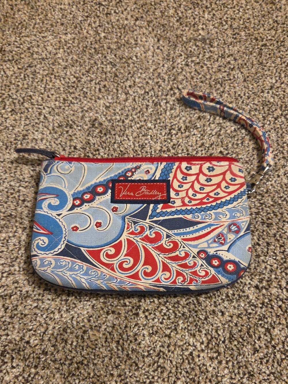 Vera Bradley Red, Blue and Cream Paisley Wristlet